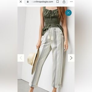 Anthropologie Olive Top and Striped Pants Set